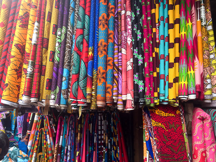 display of ankara fabric for sale at Balogun Market, Lagos, Nigeria