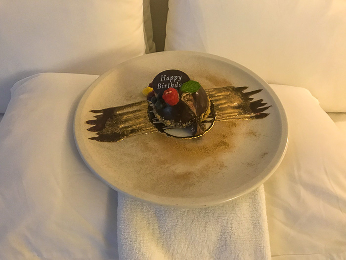 birthday dessert at Serafina Beach Hotel
