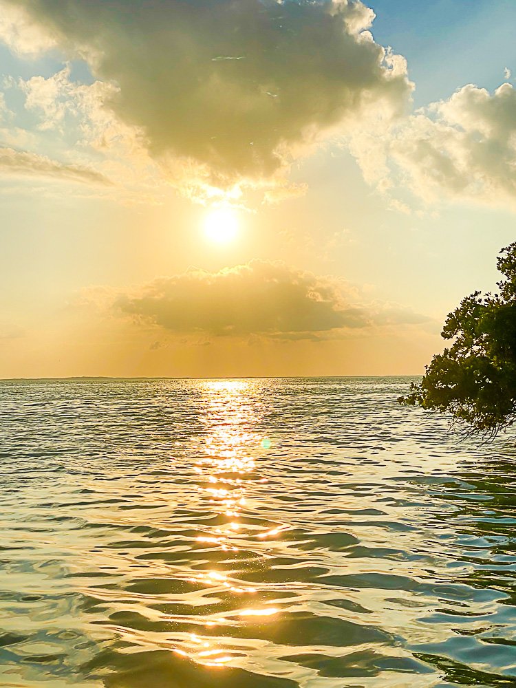 sun setting over water near Isla Holbox, Mexico