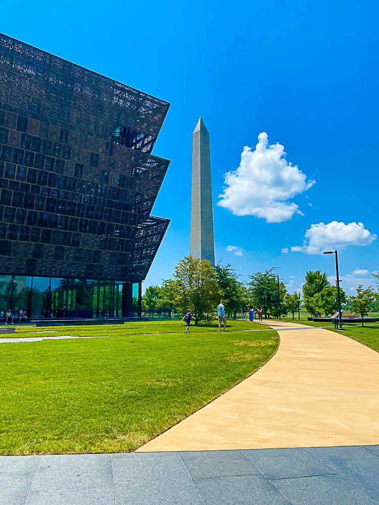 Washington Monument seen from behind the National Museum of African American Culture and History in DC.