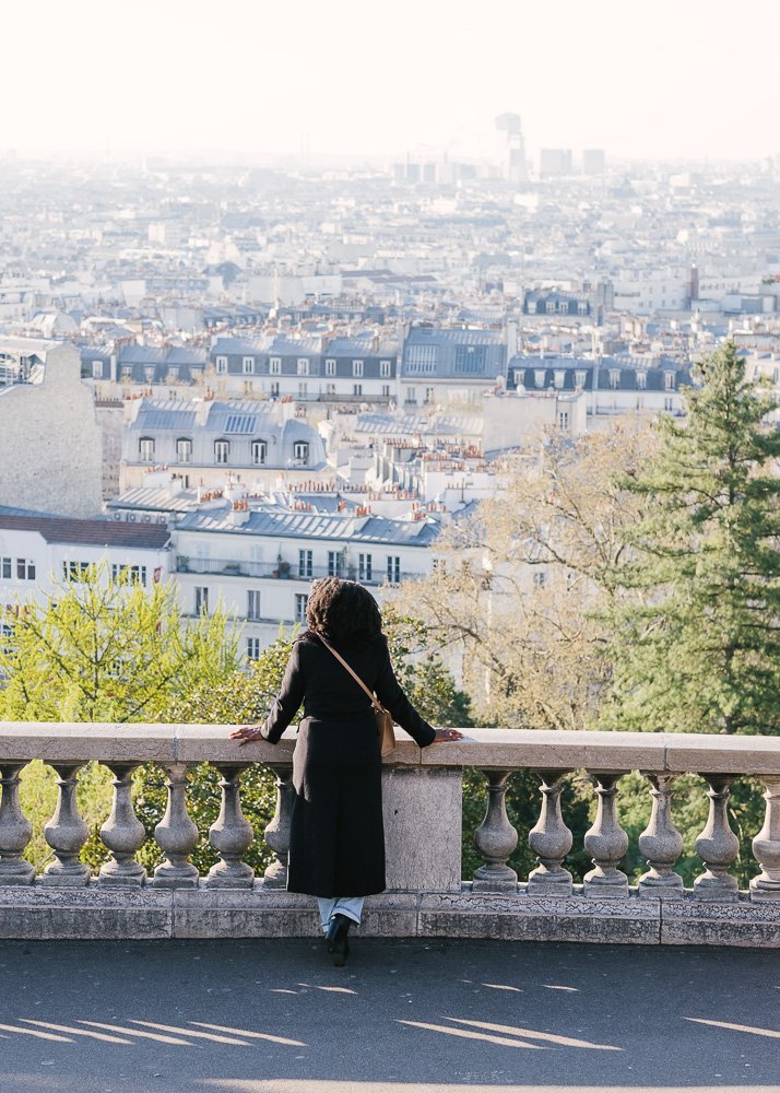 Jazzmine looking out at view of Paris from Sacre Cour.