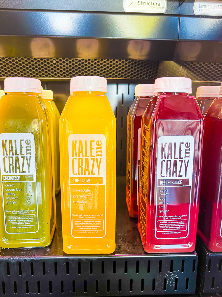 bottled juices at Houston Heights Kale Me Crazy.