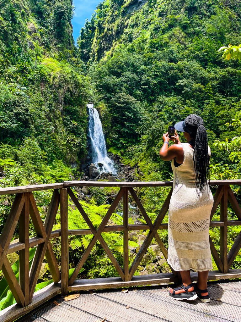Jazzmine taking picture at Trafalgar Falls in Dominica.