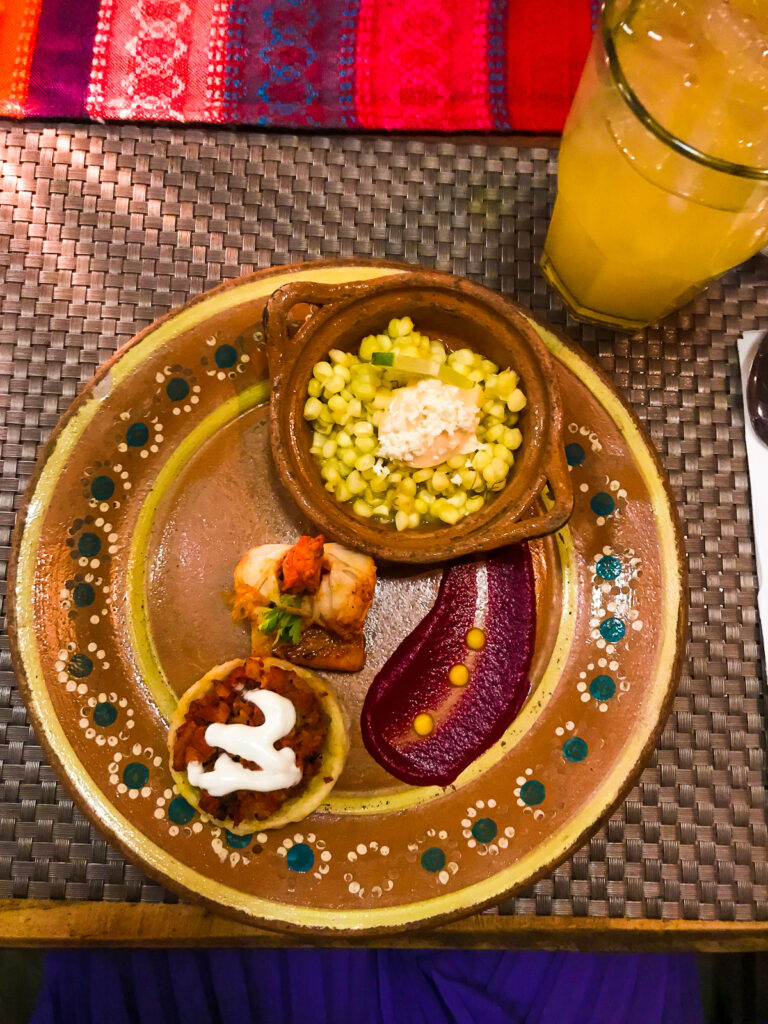 painted ceramic plate of authentic Mayan food at Tulum's private Mexican dining experience.