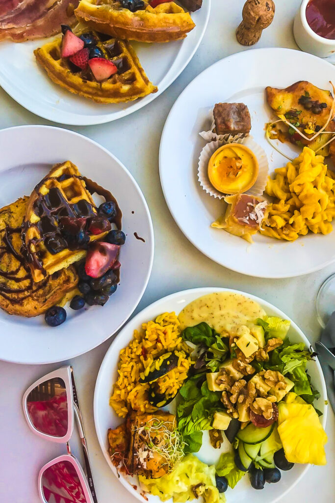 assorted plates from Oceano Puerto Rico brunch on Condado Beach strip.