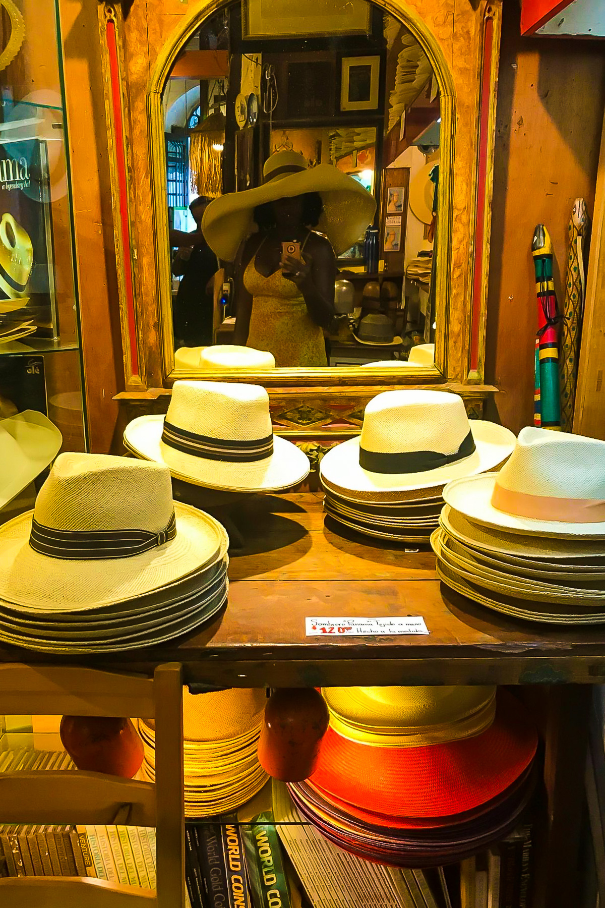 artisan hats on display at store in Viejo San Juan.