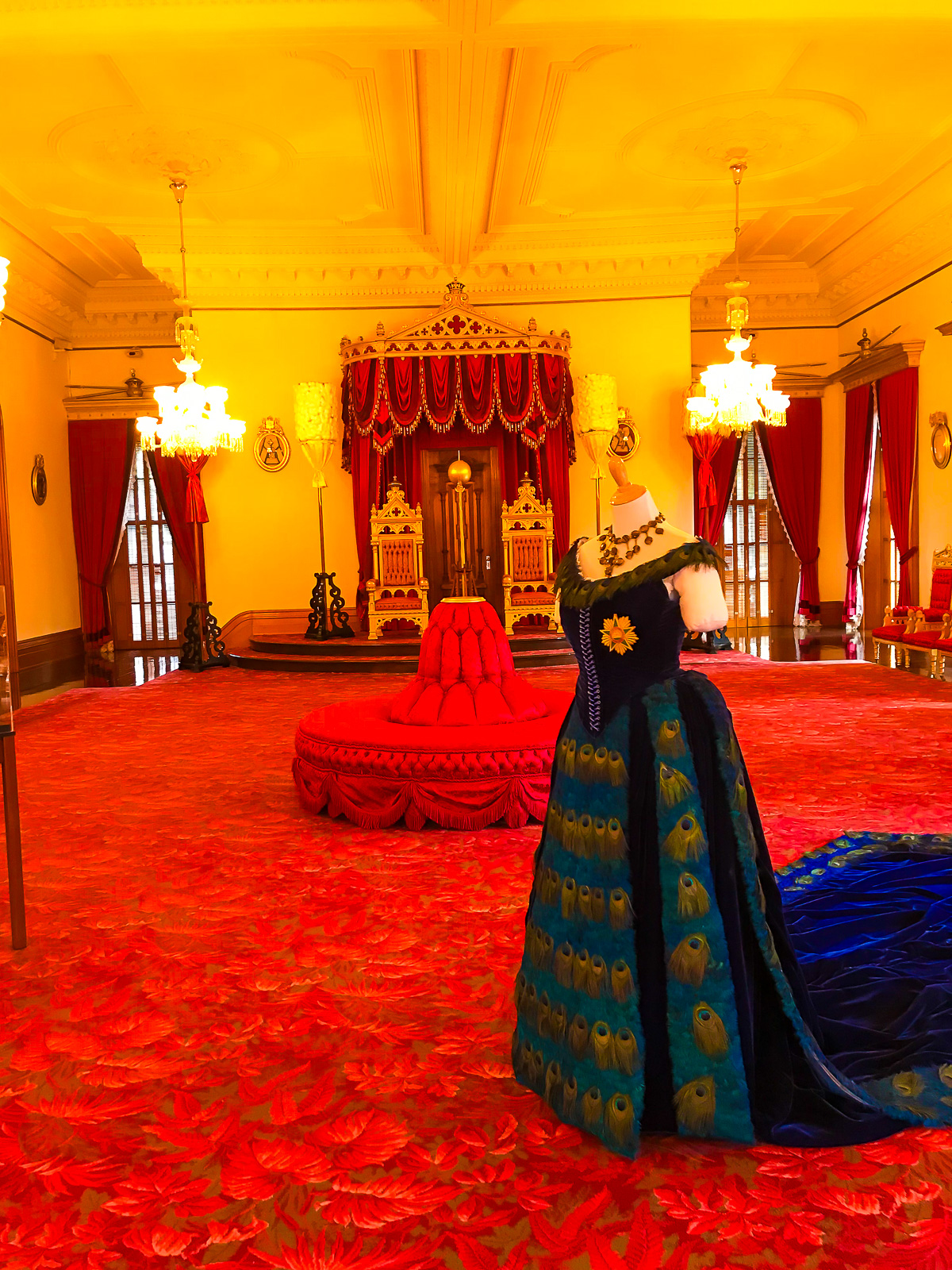 Royal throne room at Iolani Palace museum in Honolulu.