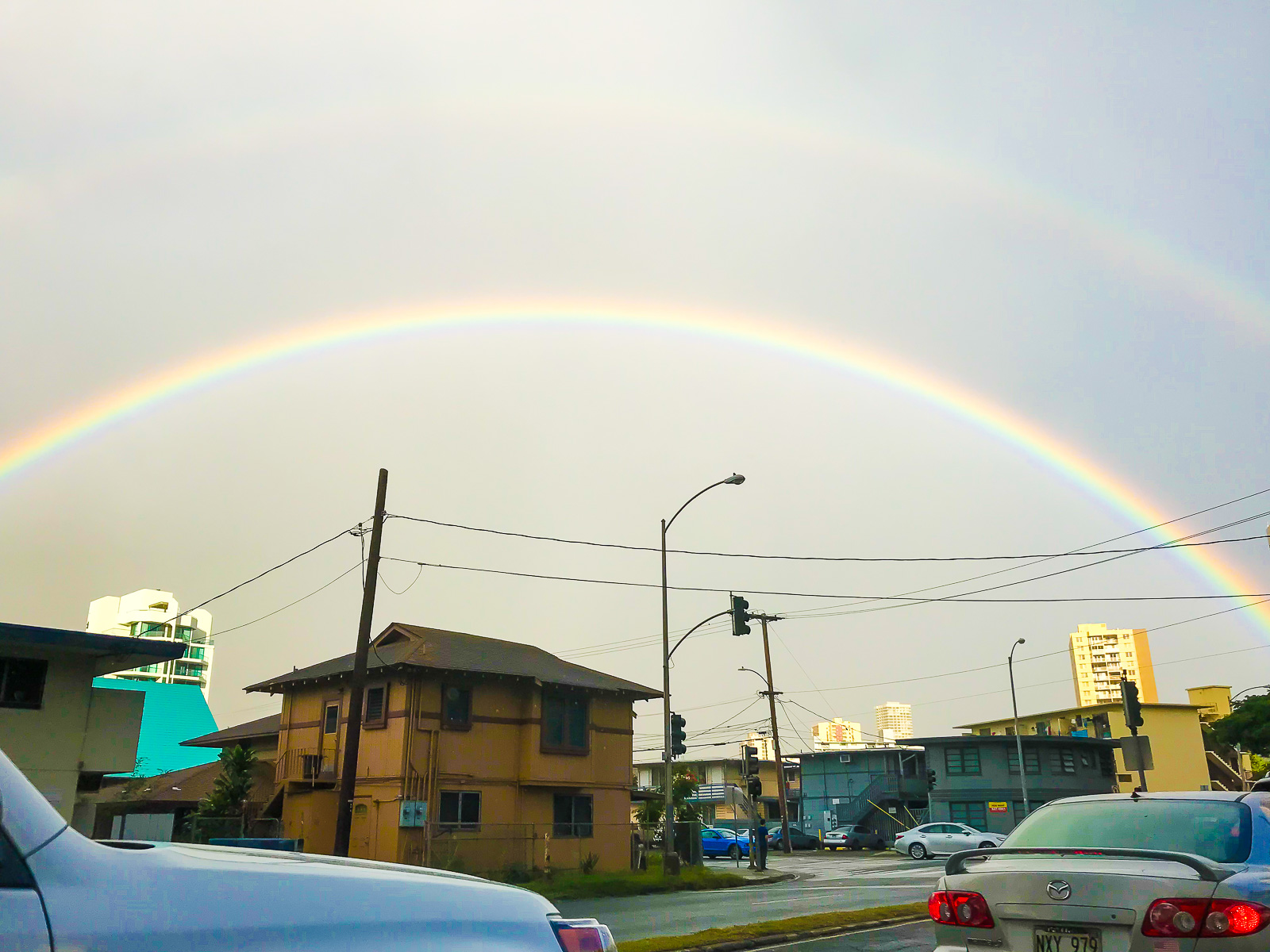 double rainbow after passing rain on Oahu, Hawai'i.