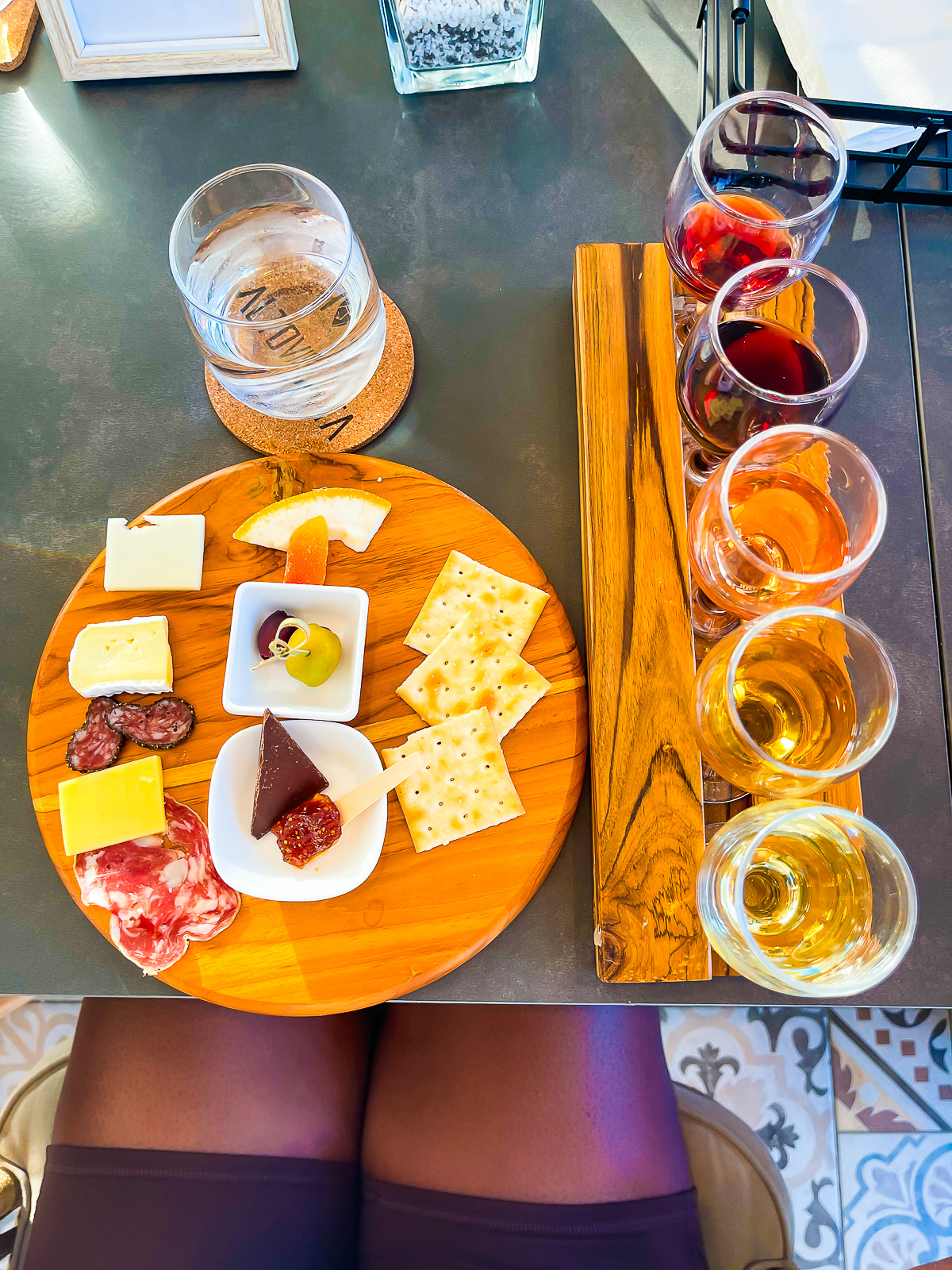 wine tasting flight with food pairings at local winery in Aruba, Dutch West Indies.