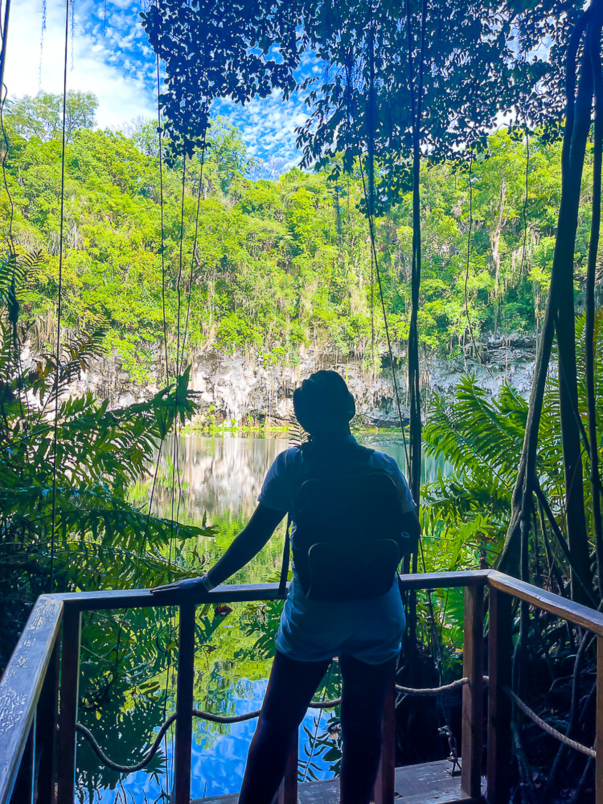 Jazzmine looking out at Lago Los Zaramagullones inside Parque Nacional de Los Tres Ojos in the Dominican Republic.