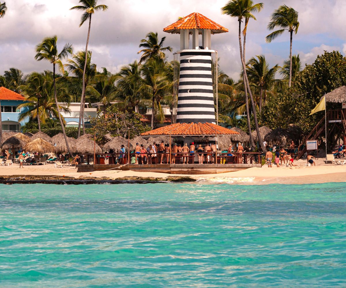 striped lighthouse in La Romana, Dominican Republic.