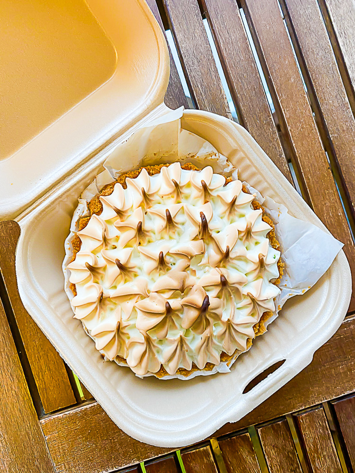 small key lime pie with toasted meringue topping from Cozumel's Key Lime Pie Factory.