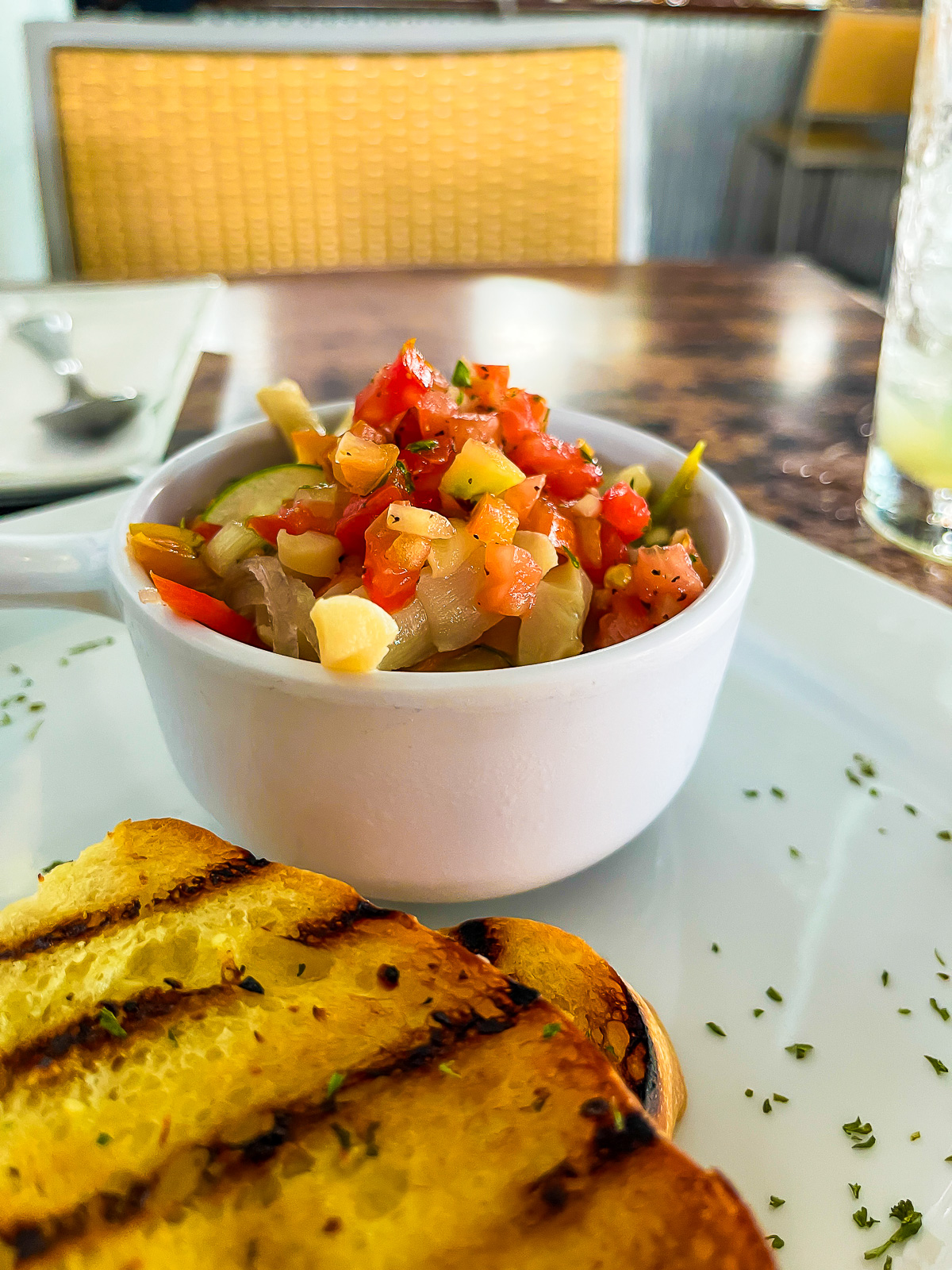 Lambie souse served with grilled bread at one of the most popular restaurants in Grenada: Umbrellas.