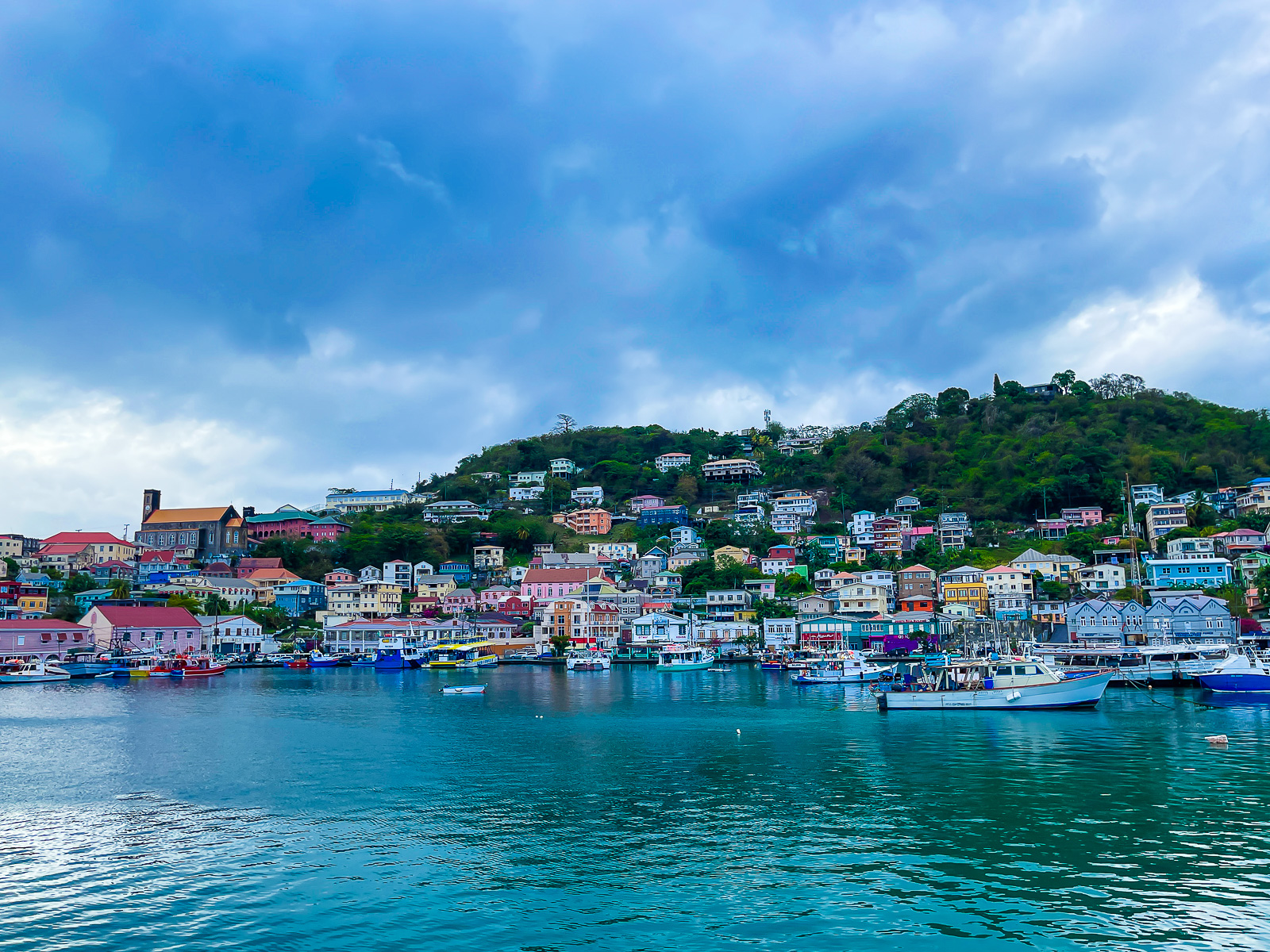 view of the cruise port in Saint George, Grenada, WI, from departing Osprey ferry en route to Carriacou.