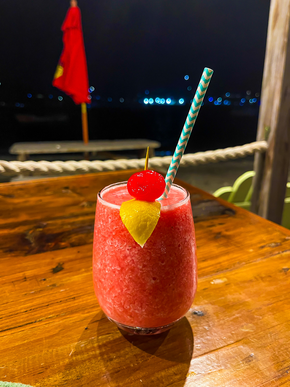 blended fruit punch served at The Original Slipway restaurant in Tyrell Bay, Carriacou, Grenada.