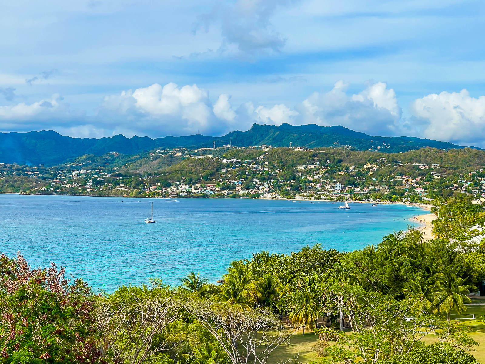 view of Grand Anse Beach in Grenada from Mount Cinnamon Resort and Beach Club suite balcony.