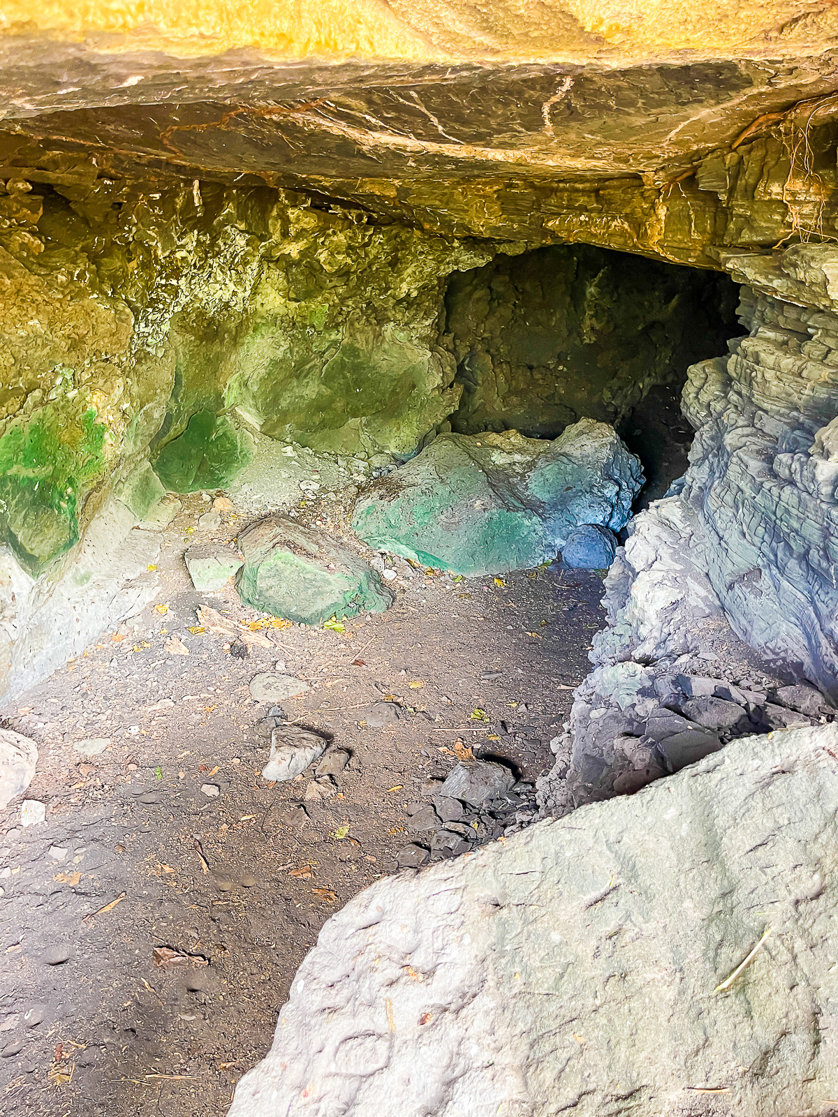 inside the entrance to Black Bay Cave near Grenada's black sand beach in St. John parish.